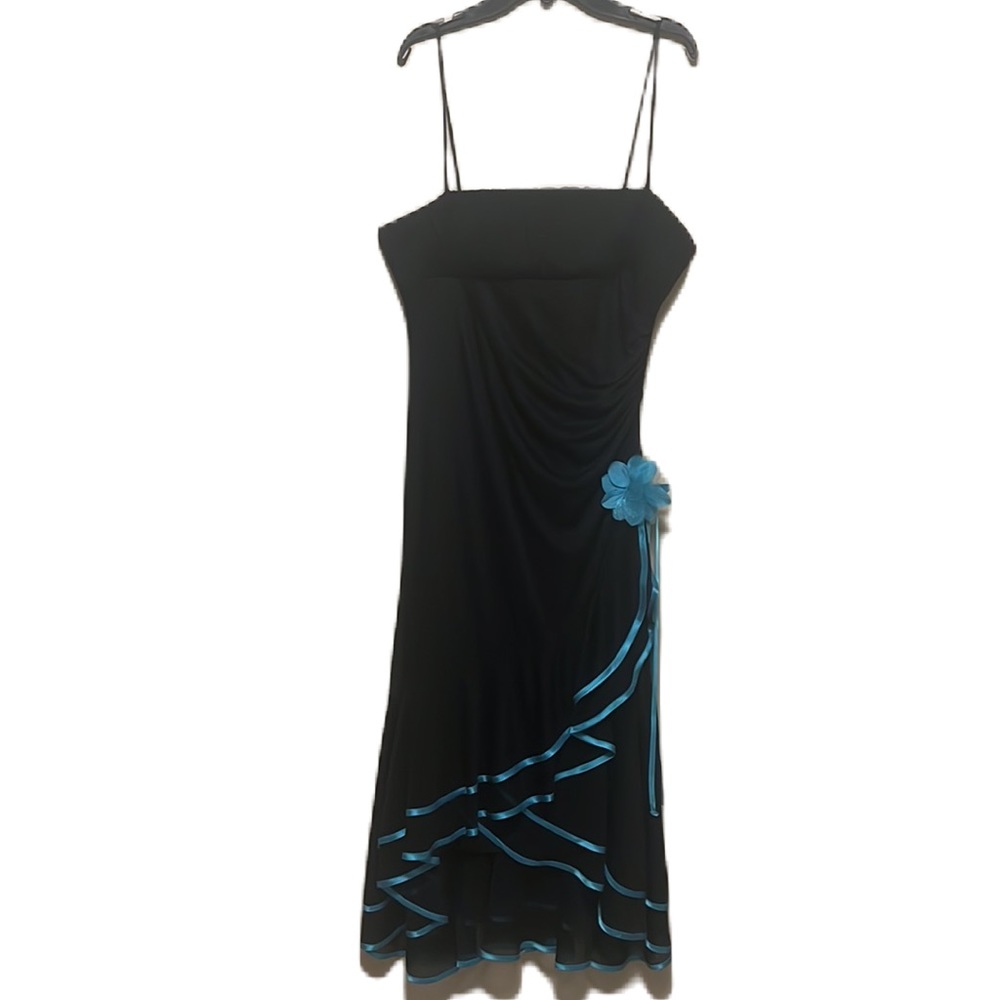CATO, Wrap Style, Lining, Sleeveless, Floral Dress, Black/Turquoise, Size 14 - Picture 4 of 11